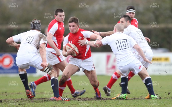 170313 - Wales Students v England Students, Clifton RFC - Wales' Will Owen takes on England's Jamie Gray and England's Luke Cozens