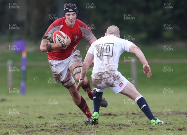 170313 - Wales Students v England Students, Clifton RFC - Wales' Jonathan Barley takes on England's Luke Cozens