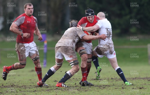 170313 - Wales Students v England Students, Clifton RFC - Wales' Jonathan Barley takes on England's Luke Cozens