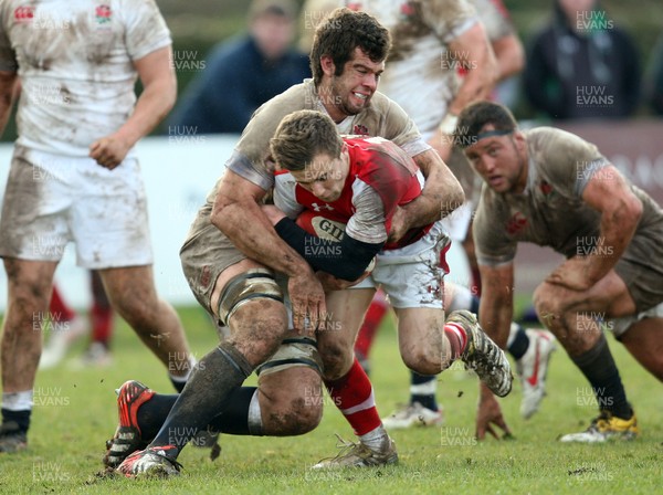 170313 - Wales Students v England Students, Clifton RFC - Wales' Gareth Thompson is tackled by England's Josh Beaumont