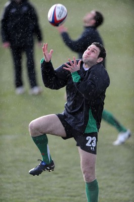 01.02.10 - Wales Rugby Training - Stephen Jones takes high ball during training. 