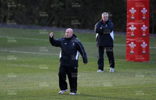 01.02.10 - Wales Rugby Training - Wales defence coach Shaun Edwards makes a point during training. 