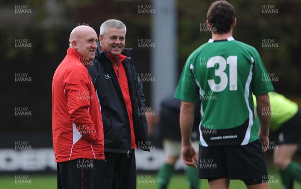03.11.08 ... Wales Rugby Training session, Sophia Gardens, Cardiff -  Warren Gatland and Shaun Edwards all smiles during training session 