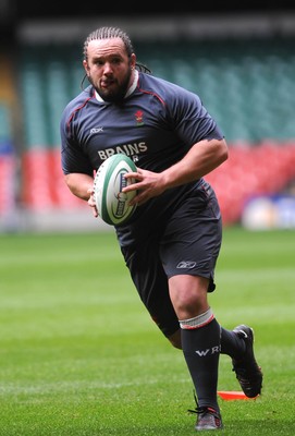 05.03.08 - Wales Rugby  Adam Jones shows off his new hair style as he takes part in a training session ahead of his sides' clash against Ireland 