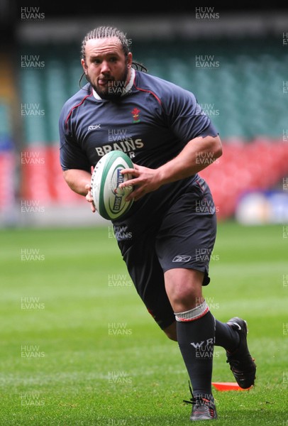 05.03.08 - Wales Rugby  Adam Jones shows off his new hair style as he takes part in a training session ahead of his sides' clash against Ireland 