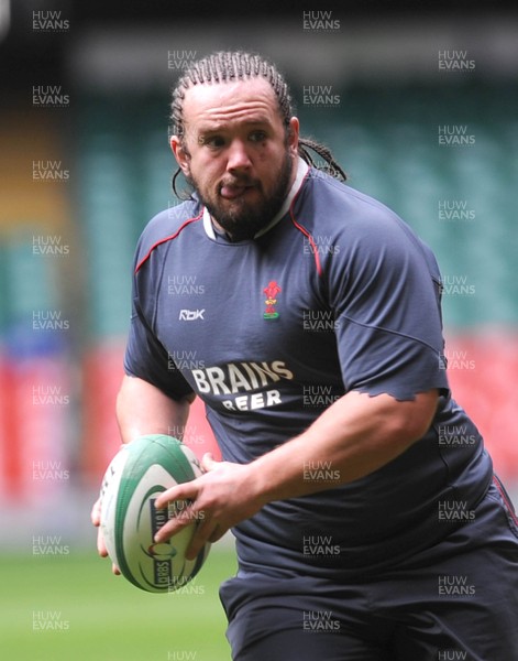 05.03.08 - Wales Rugby  Adam Jones shows off his new hair style as he takes part in a training session ahead of his sides' clash against Ireland 