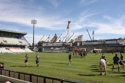 06.06.08 Wales rugby in S.Africa... Wales players limber up during the Captains Run at  the stadium in Bloemfontein which is still being renovated.   