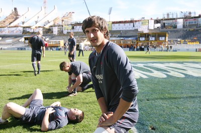 06.06.08 Wales rugby in S.Africa... Wales Luke Charteris limbers up during the Captains Run at  the stadium in Bloemfontein.   