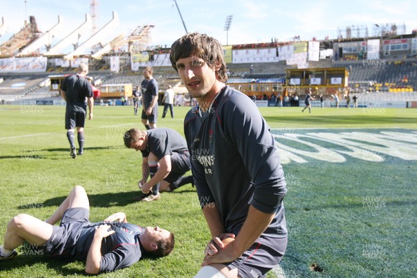 06.06.08 Wales rugby in S.Africa... Wales Luke Charteris limbers up during the Captains Run at  the stadium in Bloemfontein.   