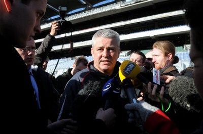 07.03.08 - Wales Rugby Training - Wales Coach, Warren Gatland talks to reporters on his arrival at Croke Park 