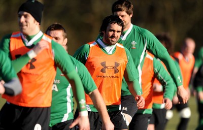 11.02.10 - Wales Rugby Training - Jonathan Thomas in action during training. 