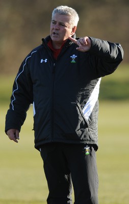 11.02.10 - Wales Rugby Training - Head coach Warren Gatland makes a point during training. 