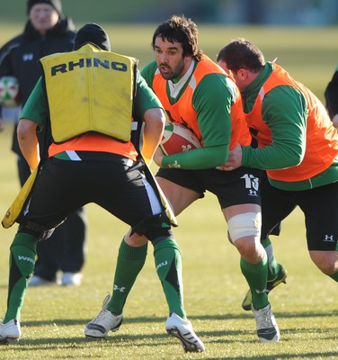 11.02.10 - Wales Rugby Training - Jonathan Thomas in action during training. 
