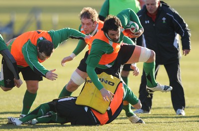 11.02.10 - Wales Rugby Training - Jonathan Thomas in action during training. 
