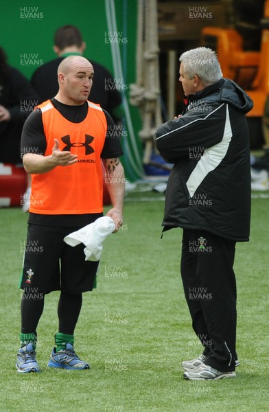 11.02.10 - Wales Rugby Training - Gareth Williams talks to head coach Warren Gatland during training. 