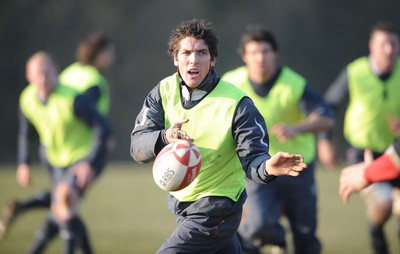 19.02.08  - Wales Rugby Training - James Hook looks for support during training 