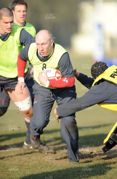 19.02.08  - Wales Rugby Training - Tom Shanklin is tackled by Tom James during training 