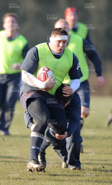 19.02.08  - Wales Rugby Training - Rhys Thomas goes on the charge during training 