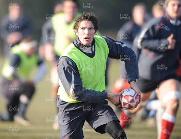 19.02.08  - Wales Rugby Training - James Hook looks for support during training 
