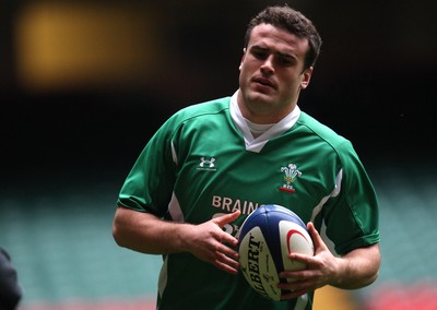 25.02.09 - Wales Rugby Training - Jamie Roberts in action during training. 