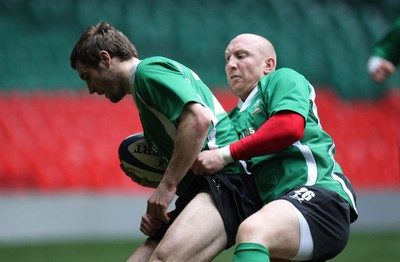 25.02.09 - Wales Rugby Training -  Tom Shanklin tackles Andrew Bishop during training 