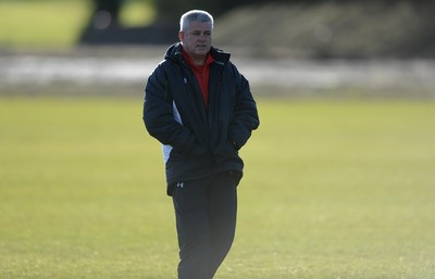 29.01.10 - Wales Rugby Training - Head coach Warren Gatland looks on during training. 