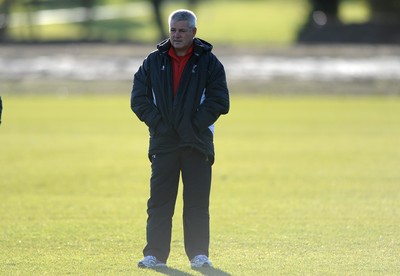 29.01.10 - Wales Rugby Training - Head coach Warren Gatland looks on during training. 