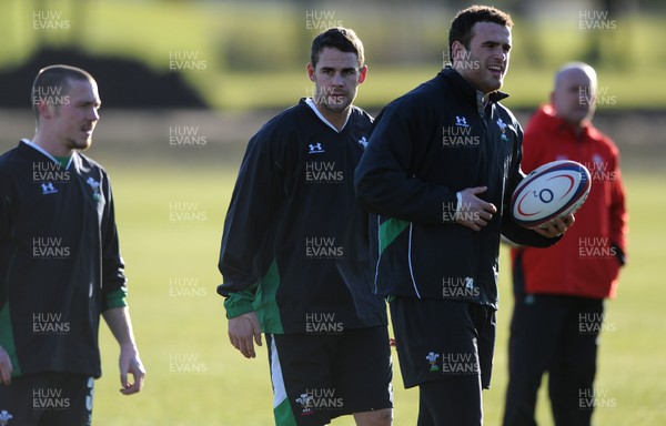 29.01.10 - Wales Rugby Training - Lee Byrne looks on during training. 