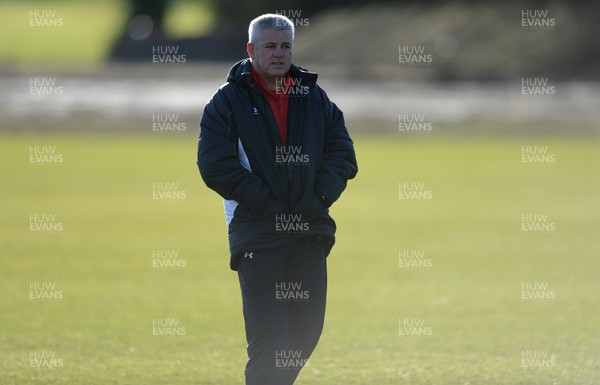 29.01.10 - Wales Rugby Training - Head coach Warren Gatland looks on during training. 