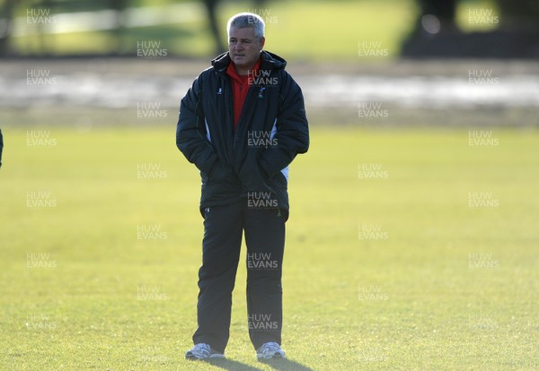 29.01.10 - Wales Rugby Training - Head coach Warren Gatland looks on during training. 