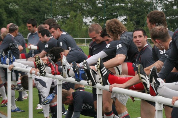23.07.07 Wales World Cup Squad Training, St. Nazaire, France Players stretch out during warm-up sessions at the Welsh team training camp in St.  Nazaire, France Darren Griffiths/