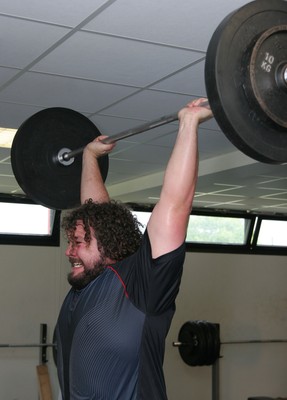 24.07.07 Wales World Cup Squad Training, St. Nazaire, France Adam Jones feels the strain as The Welsh team take a session in the gym at their training camp in St. Nazaire, France. Darren Griffiths/
