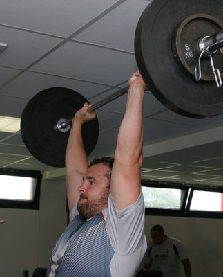 24.07.07 Wales World Cup Squad Training, St. Nazaire, France Chris Horsman powers through his reps as The Welsh team spend a session in the gym at their training camp in St. Nazaire, France. Darren Griffiths/