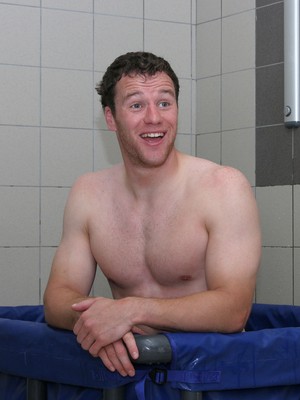 25.07.07 Wales World Cup Squad Training, St. Nazaire, France Mark Jones takes an ice bath following full contact training at  Wales' training camp in St. Nazaire, France. 