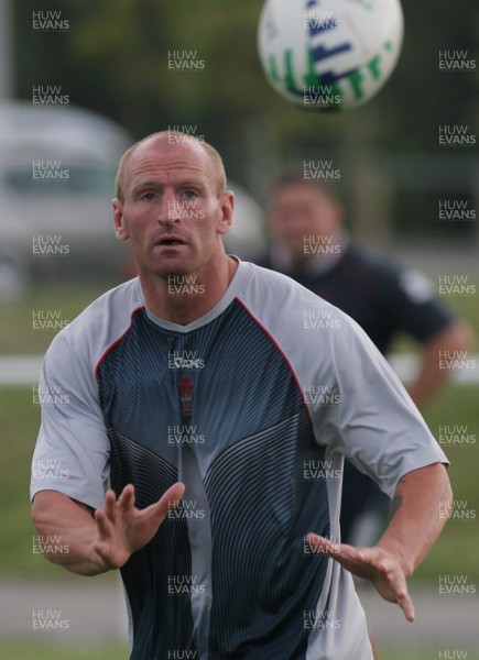 25.07.07 Wales World Cup Squad Training, St. Nazaire, France Gareth Thomas keeps his eye on the ball during the morning session at  Wales' training camp in St. Nazaire, France. 