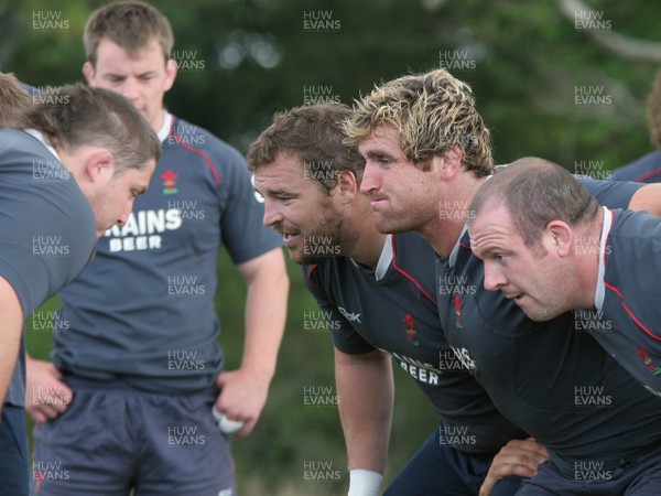 25.07.07 Wales World Cup Squad Training, St. Nazaire, France (L-R) Chris Horsman, Huw Bennett & Iestyn Thomas prepare to scrummage during the morning session at  Wales' training camp in St. Nazaire, France. 