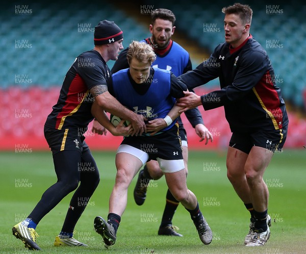 030216 - Wales Rugby Training - Tom James, Aled Davies and Jonathan Davies during training