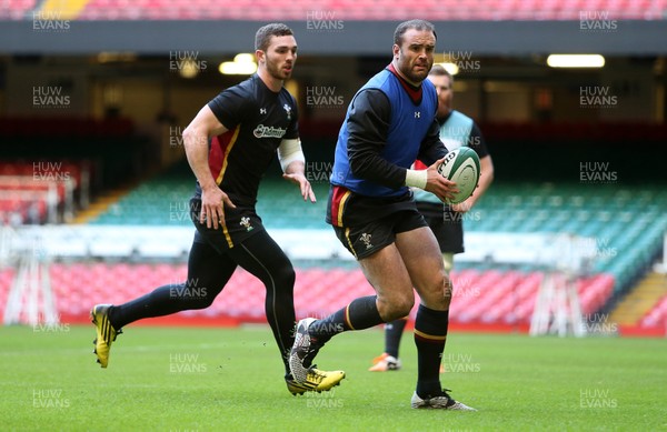 030216 - Wales Rugby Training - George North and Jamie Roberts during training