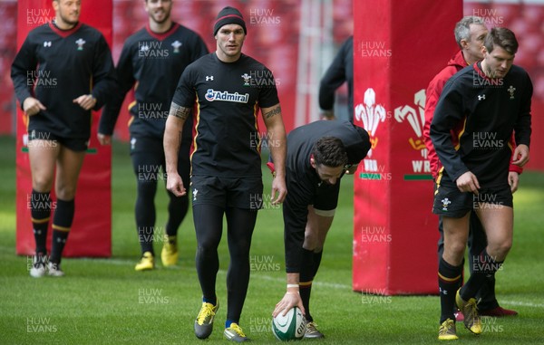 030216 - Wales rugby training session, Principality Stadium - Tom James during a training session at the Principality Stadium ahead of the Six Nations match against Ireland