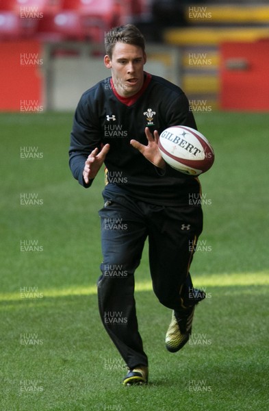 030216 - Wales rugby training session, Principality Stadium - Liam Davies during a training session at the Principality Stadium ahead of the Six Nations match against Ireland