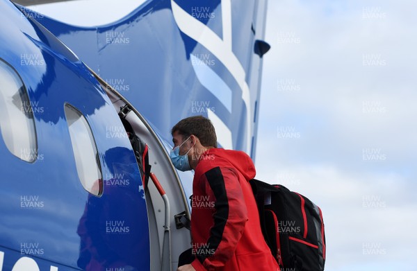 221020 - Wales Rugby travel from Cardiff Airport to Paris for their game against France - Leigh Halfpenny boards the plane