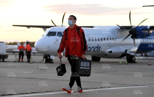 221020 - Wales Rugby Squad Travel to Paris - Josh Adams gets off the plane after arriving in Paris