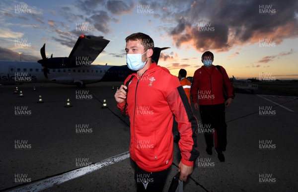 221020 - Wales Rugby Squad Travel to Paris - Leigh Halfpenny gets off the plane after arriving in Paris