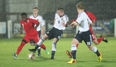 311013 - Wales v Scotland Under 16 Victory Shield International, Aberystwyth - Scotland's Mark Hill takes on Wales' Elijah Chilekwa