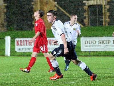 311013 - Wales v Scotland Under 16 Victory Shield International, Aberystwyth - Scotland's Kevin O'Hara celebrates goal with Scotland's Calvin Miller
