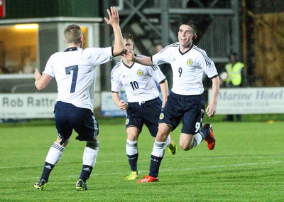 311013 - Wales v Scotland Under 16 Victory Shield International, Aberystwyth - Scotland's Kevin O'Hara celebrates goal with Scotland's Calvin Miller