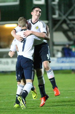311013 - Wales v Scotland Under 16 Victory Shield International, Aberystwyth - Scotland's Kevin O'Hara celebrates goal with Scotland's Calvin Miller