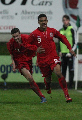 311013 - Wales v Scotland Under 16 Victory Shield International, Aberystwyth - Wales' Tyler Roberts celebrates after scoring Wales' first goal 