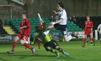 311013 - Wales v Scotland Under 16 Victory Shield International, Aberystwyth - Scotland's Theo Archibald scores his side's second goal