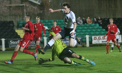 311013 - Wales v Scotland Under 16 Victory Shield International, Aberystwyth - Scotland's Theo Archibald scores his side's second goal